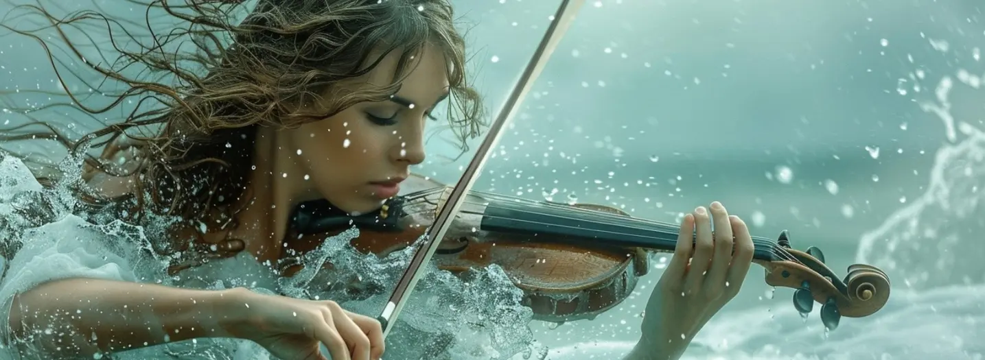 uma mulher tocando violino na água