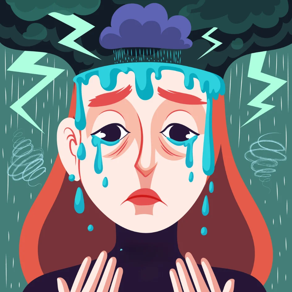 Sofrimento Emocional - A cartoon of a woman crying