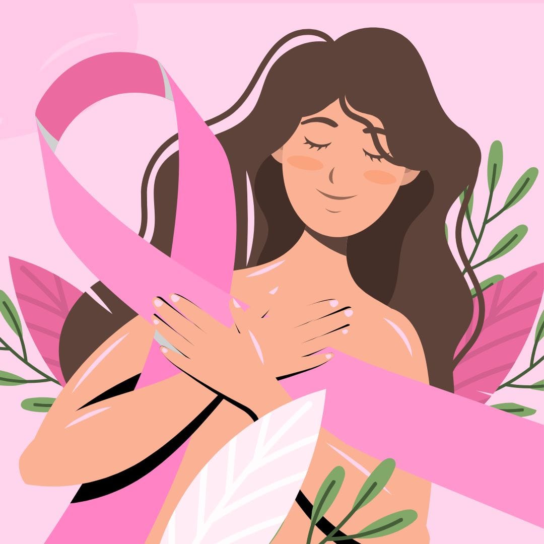 Câncer de Mama - uma mulher com uma fita rosa