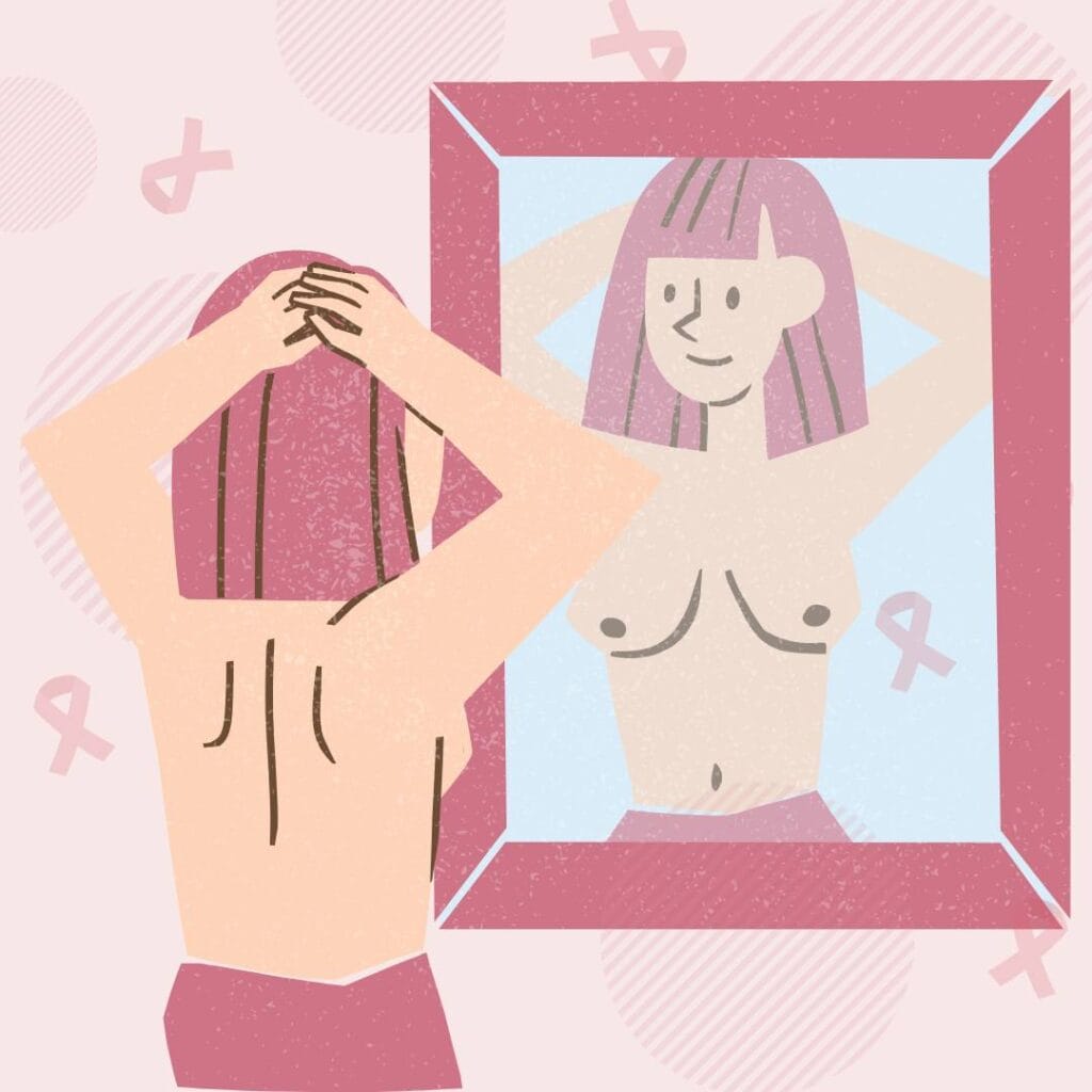 a woman looking at herself in a mirror